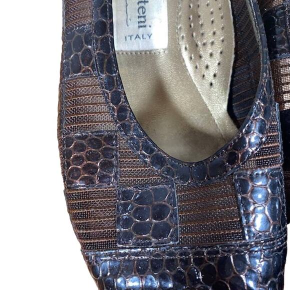 Enzo Molteni Brown Patchwork Tortoise Block Heel Slip On Shoe Women SZ 5.5 - Picture 8 of 11